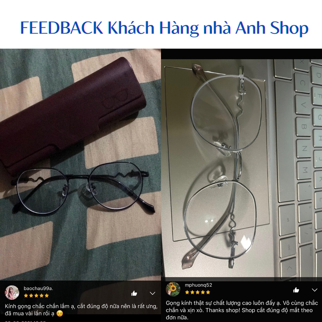 Kính tròn lượn sóng nam nữ chất liệu kim loại nhận cắt mắt cận viễn loạn 29105