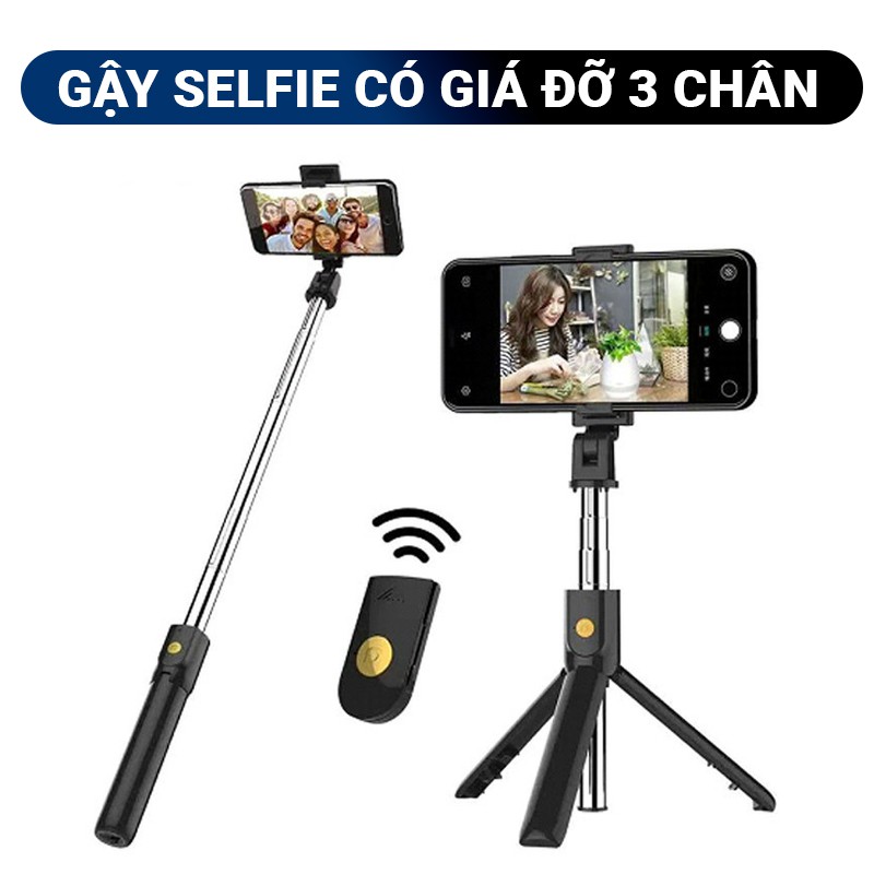 Gậy chụp hình selfie có giá đỡ 3 chân điều chỉnh độ cao, nhỏ gọn dễ mang theo, remote bluetooth chụp ảnh từ xa tiện lợi