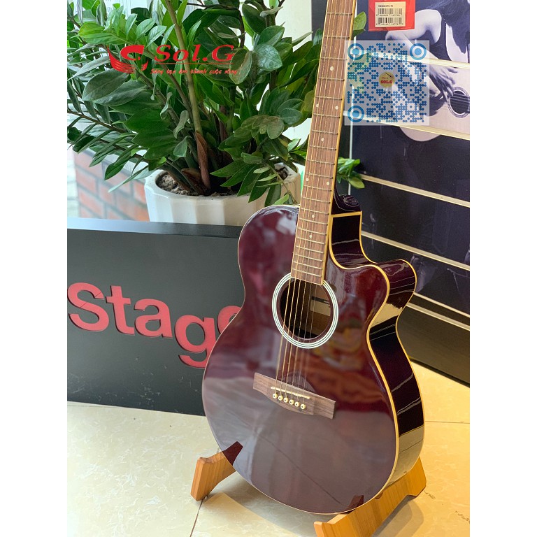 Guitar Acoustic Màu Đỏ Stagg SW206CETU-TR - Gỗ Vân Sam Nguyên Tấm - Guitar nhập khẩu - Sol.G Nhạc cụ chính hãng