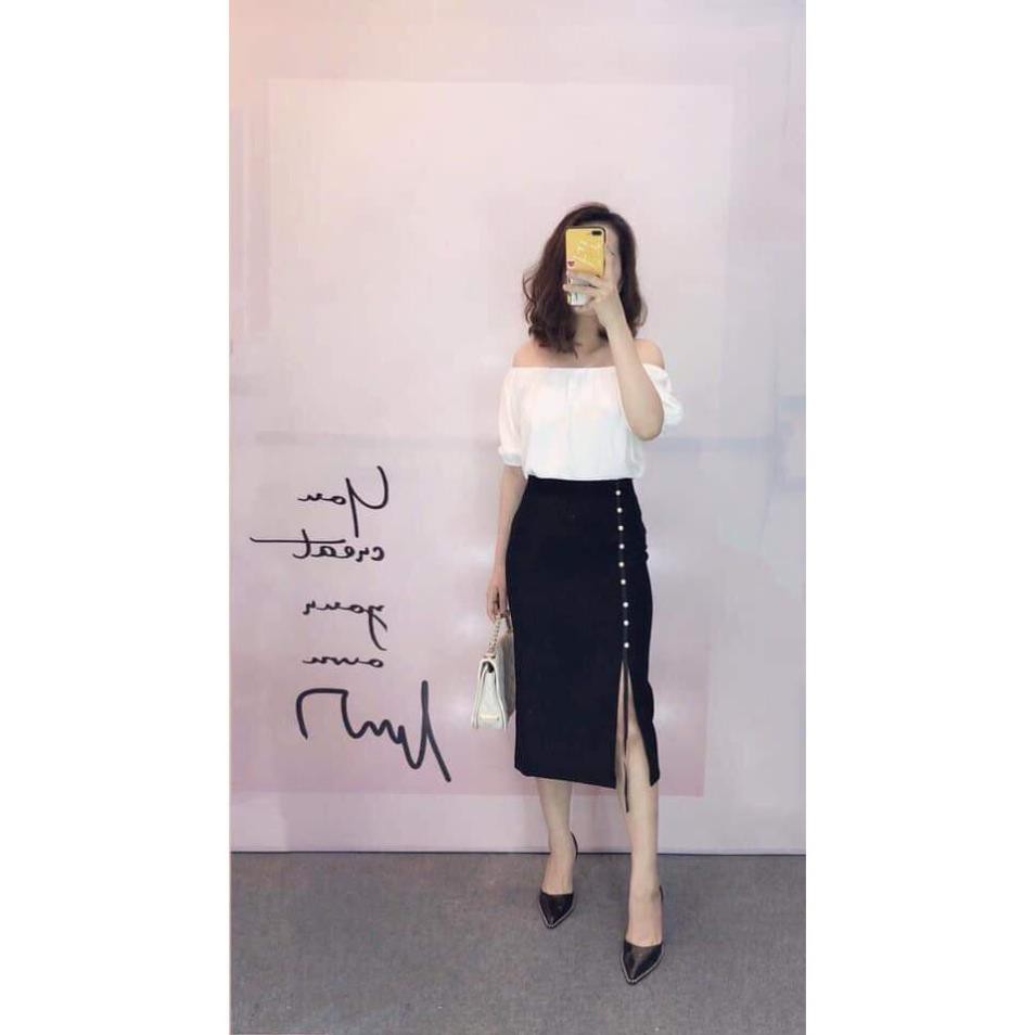 CHÂN VÁYY ĐÍNH HẠT XẺ TRƯỚC