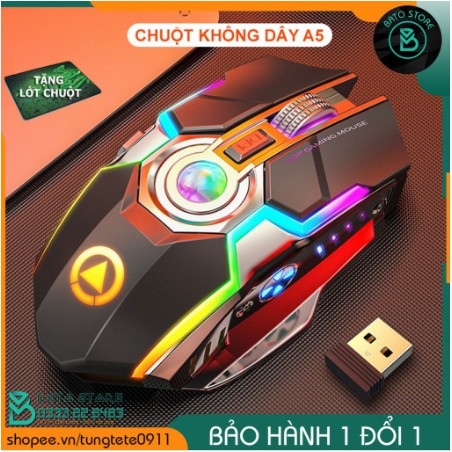 [ĐỘC QUYỀN] Chuột Không Dây Gaming A5 Led RBG 7 màu, Pin Sạc, Fullbox - Cực đẹp - Cực Độc - Tặng Lót Chuột Xịn