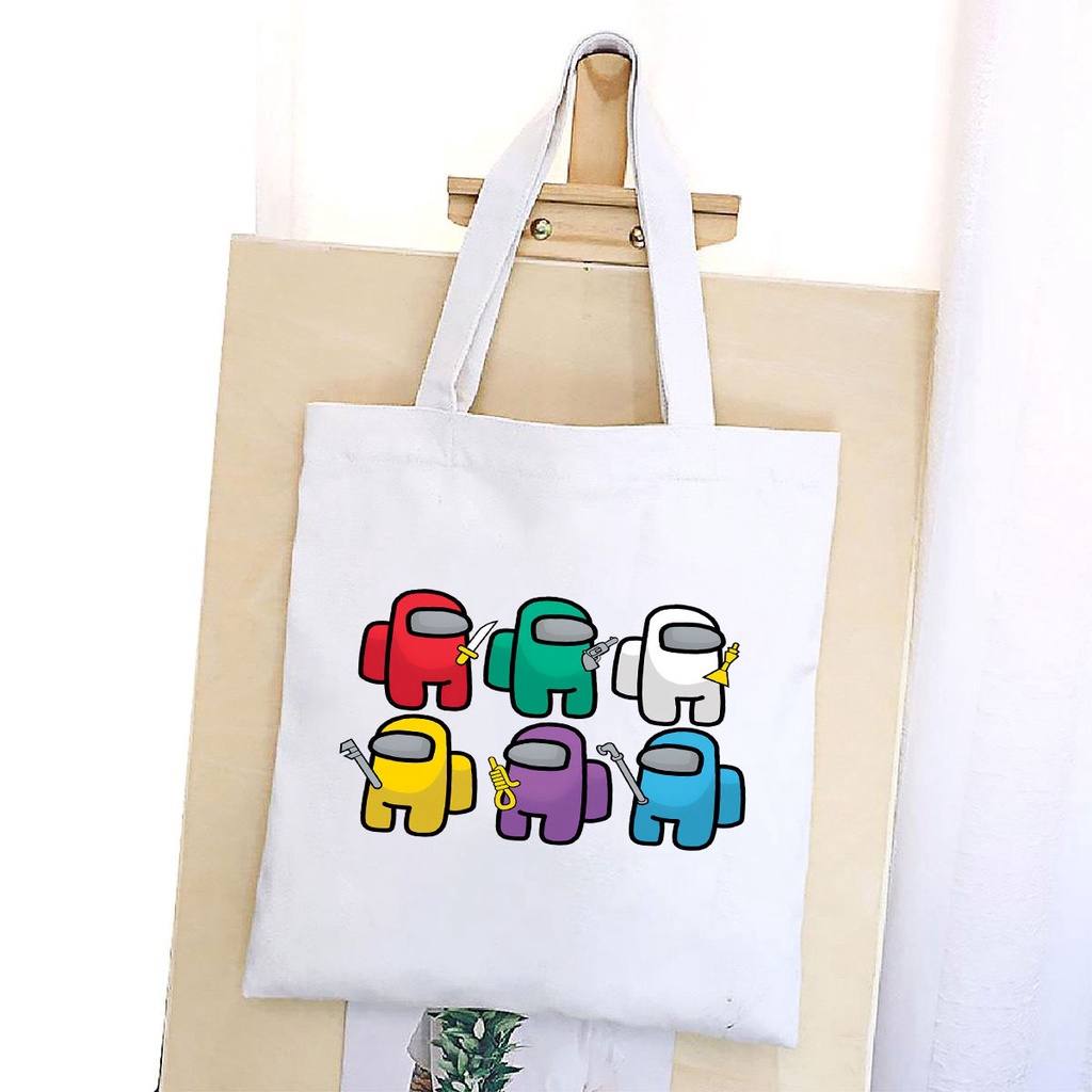 BST TÚI VẢI IN Among Us 1 ĐEO VAI TOTE CANVAS BAG CÓ KHÓA KÉO SIZE LỚN 33x38cm AOMIVN PHONG CÁCH CÁ TÍNH HOT TREND NHIỀU