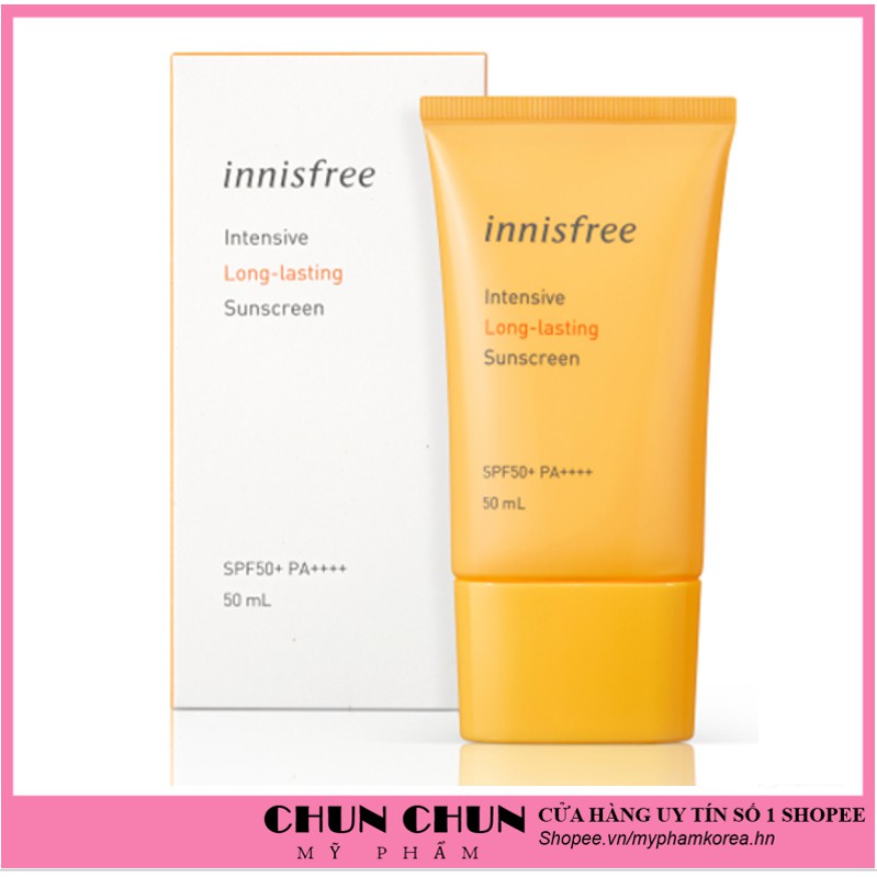 Kem chống nắng lâu trôi innisfree Intensive Long Lasting Sunscreen SPF50+ PA++++ 50ml giúp bảo vệ da trắng sáng mềm mại