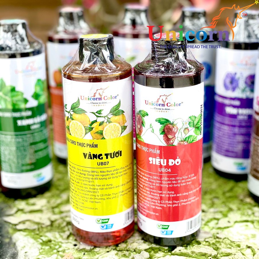 Màu Thực Phẩm UNICORN chai 600gr - Màu nước thực phẩm - Màu siro pha kem