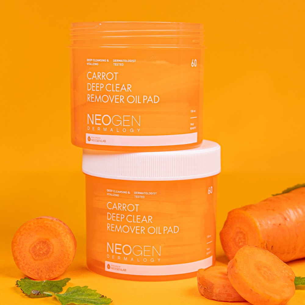 Pad Dầu Tẩy Trang Cà Rốt Sạch Sâu, Dịu Nhẹ Cho Da Nhạy Cảm Neogen Dermalogy Carrot Deep Clear Oil Pad 60 Miếng