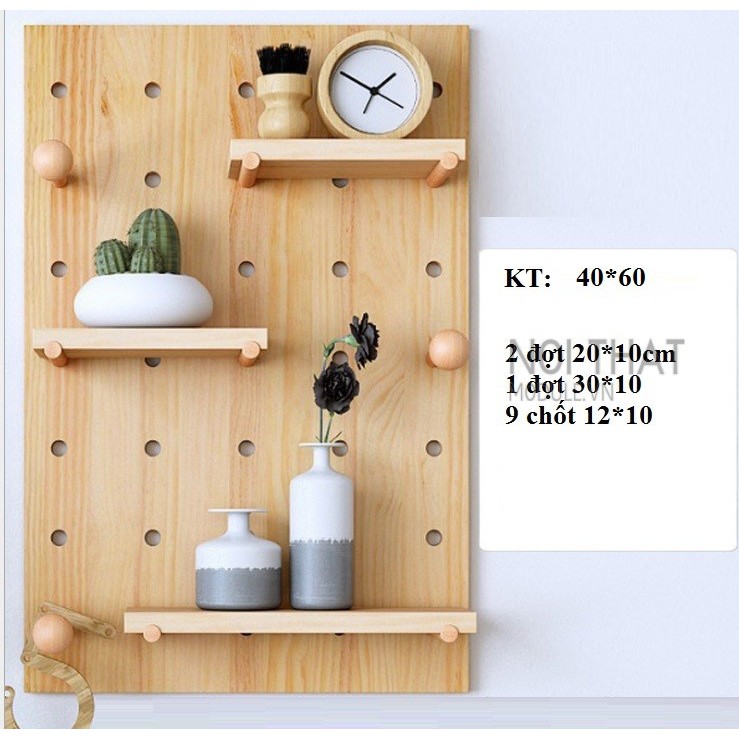 Bảng Trang Trí Lỗ, Bảng Trang Trí Pegboard Gỗ Tự Nhiên kích thước 40cm x 60cm.