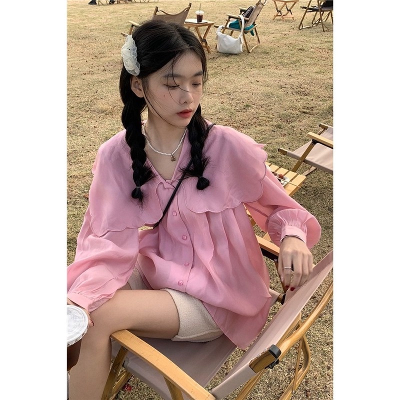 Áo Sơ Mi Tay Dài Dáng Rộng Thời Trang Mùa Xuân Xinh Xắn Cho Nữ