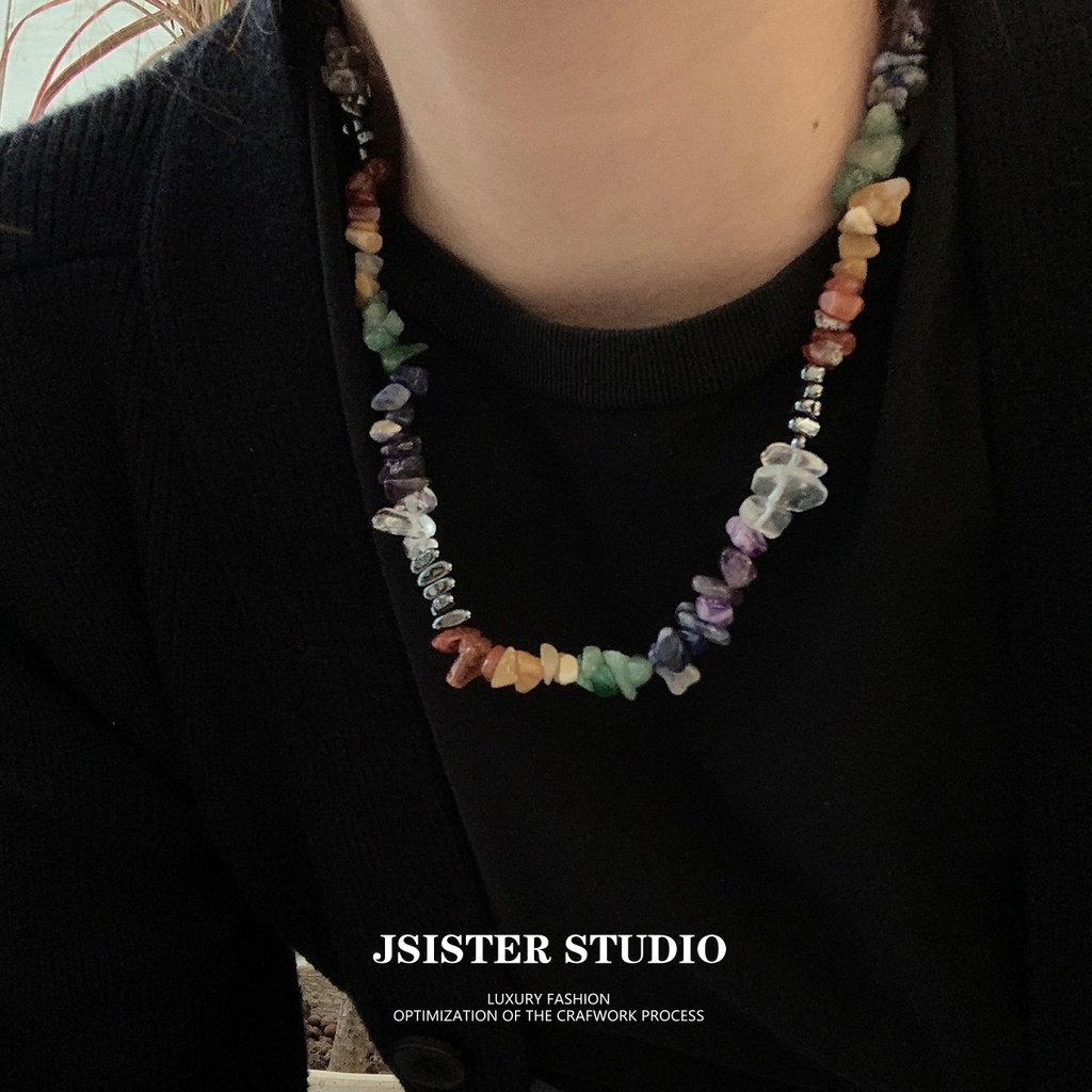 Vòng Cổ Xâu Hạt Đá Tự Nhiên Nhiều Màu Sắc Ngọt Ngào Cá Tính