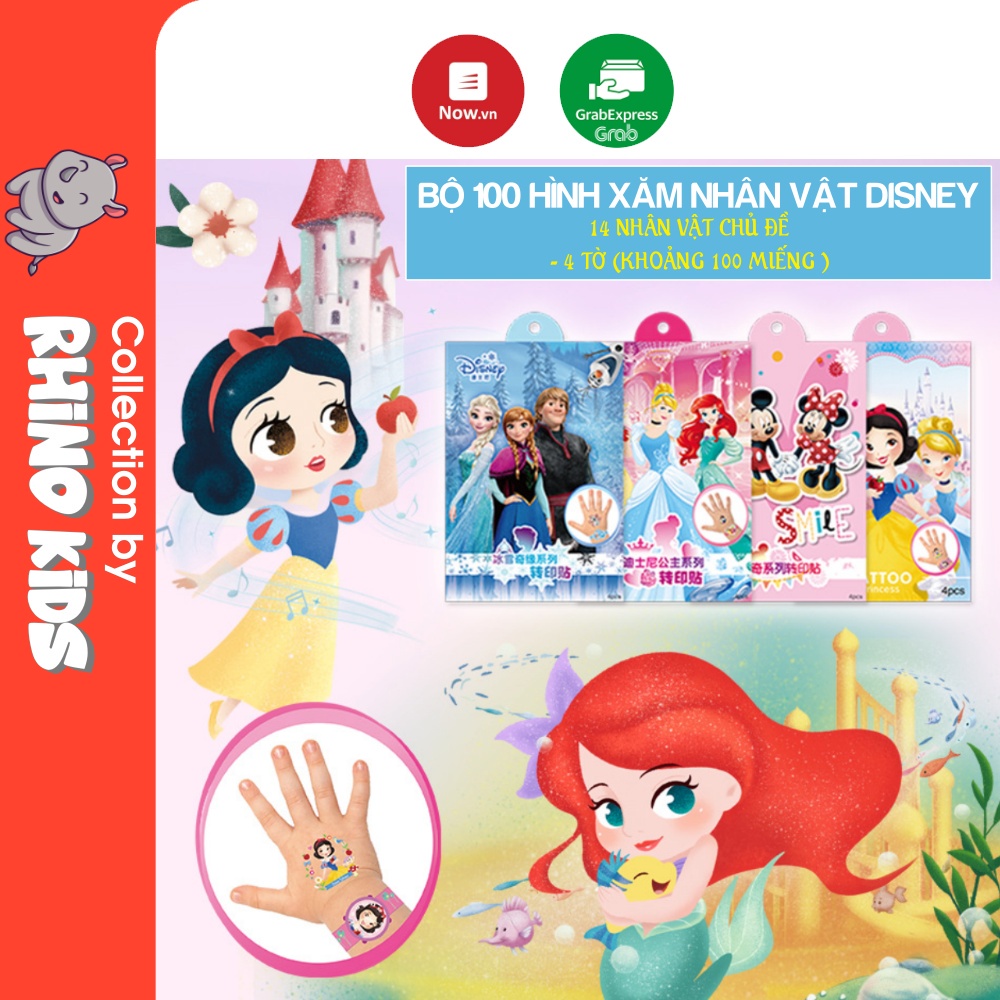 Bộ 100 hình xăm các nhân vật hoạt hình công chúa ELSA SOFIA, MC QUEEN, CHUỘT MICKEY cho bé trai bé gái, chất liệu an to