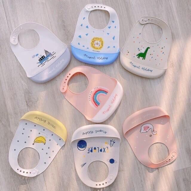 Yếm ăn dặm cho bé, yếm ăn dặm có máng silicon Honper dễ thương