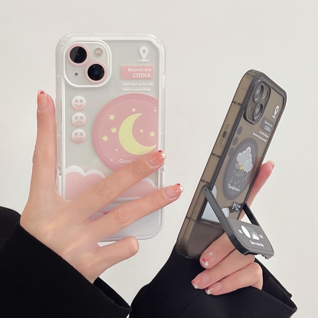Ốp Điện Thoại Tpu Dẻo Họa Tiết Thời Tiết Độc Đáo Kèm Giá Đỡ Tàng Hình Cho iphone 13 12 11 pro xs max xr 7 / 8plus