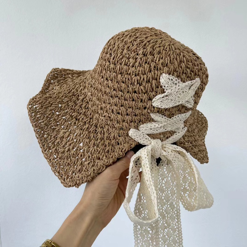 Mũ cói MG STUDIO thắt nơ ren xinh xắn đáng yêu cho nữ