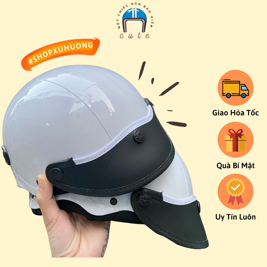 Nón bảo hiểm sơn một màu trắng bóng Cute shop sơn 3 lớp bền bỉ tem mạc đầy đủ
