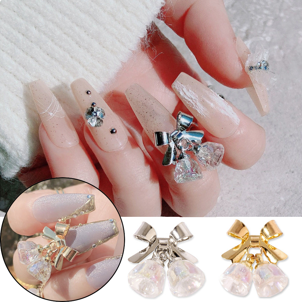 [Hàng mới về] Hạt Phụ Kiện Trang Trí Móng Tay Hình Nơ Chuông 3D Màu Sắc Độc Đáo