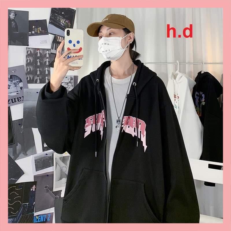 Áo khoác hoodie dây kéo chun tay form rộng SUPER UlzzangHodie nữ vải nỉ giá rẻ không xù lông hàng quảng châu 2021