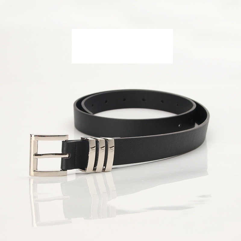 Thắt lưng da nam nữ BROO 3 sọc SLR cao cấp, dây nịt unisex Hàn Quốc màu đen bản nhỏ 2.3cm