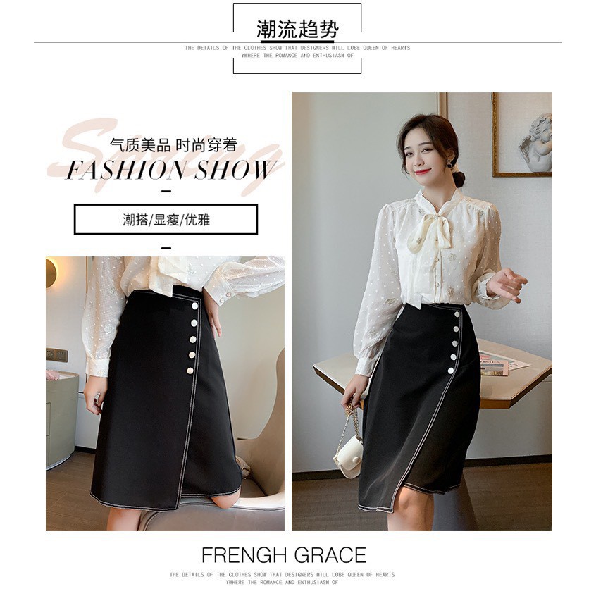 Chân váy nữ chỉ nổi 5 khuy midi váy nữ công sở thiết kế dáng xòe thời trang Banamo Fashion 539 | BigBuy360 - bigbuy360.vn