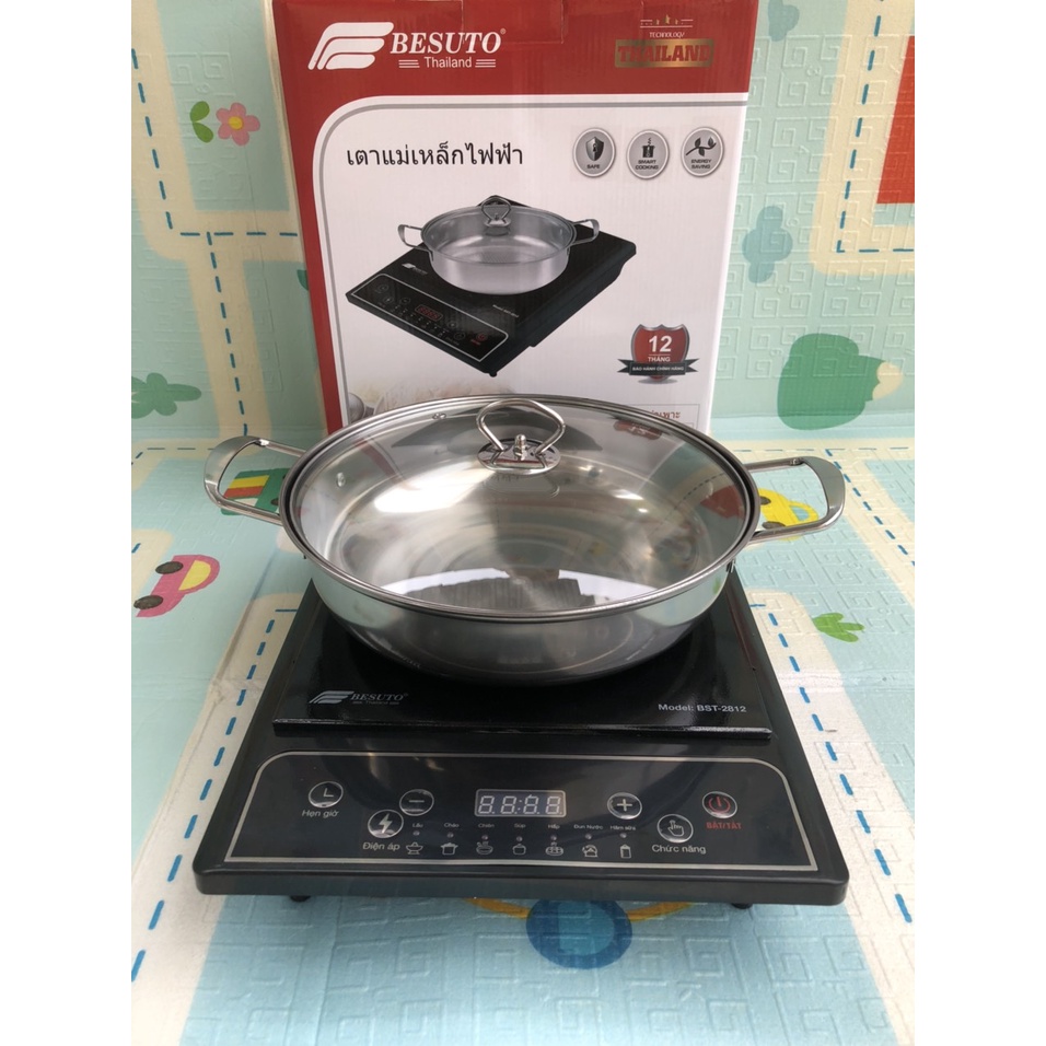 Bếp Từ đơn Besuto 2812 Xuất xứ Thái Lan, Tặng kèm nồi lẩu Siêu cao cấp D26 cm, Mặt kính cường lực siêu bền, điện áp 2000
