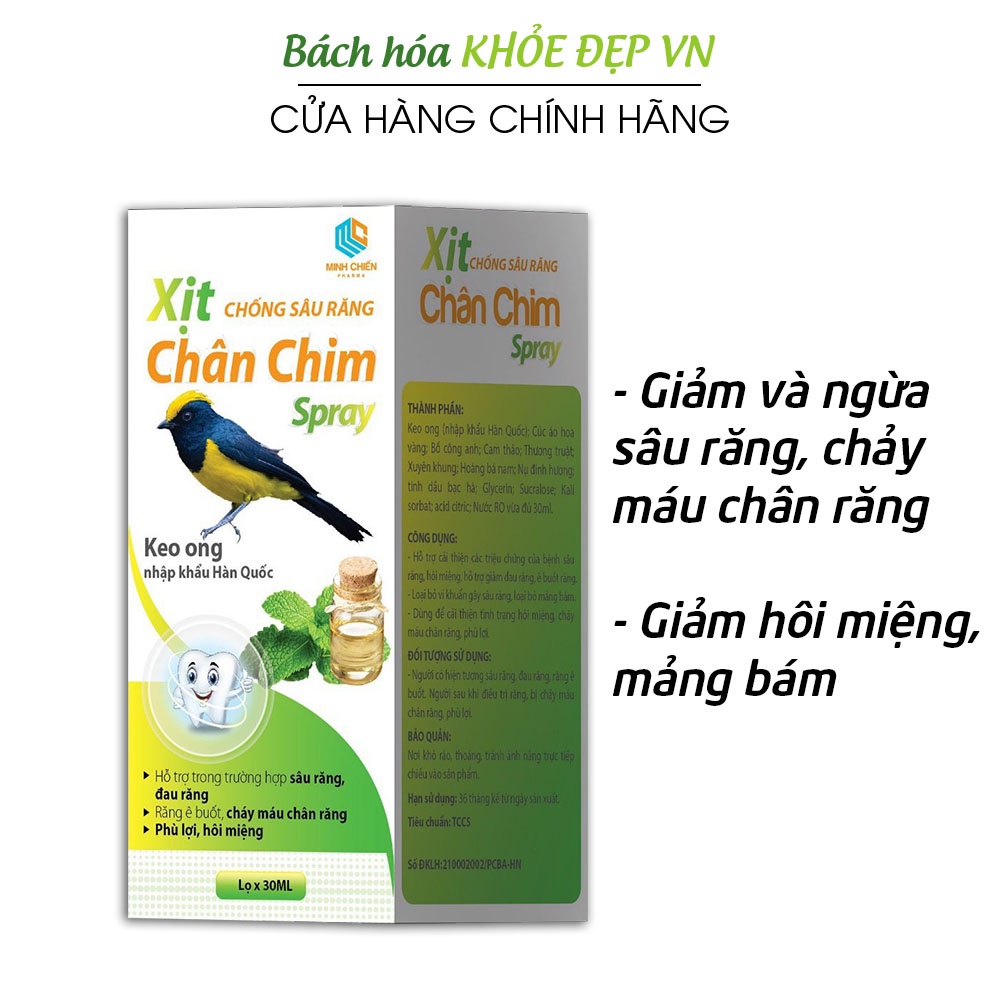 Xịt chống sâu răng chân chim keo ong, bạc hà giảm chảy máu chân răng, hôi miệng - 30ml [Xịt chống sâu răng xanh]