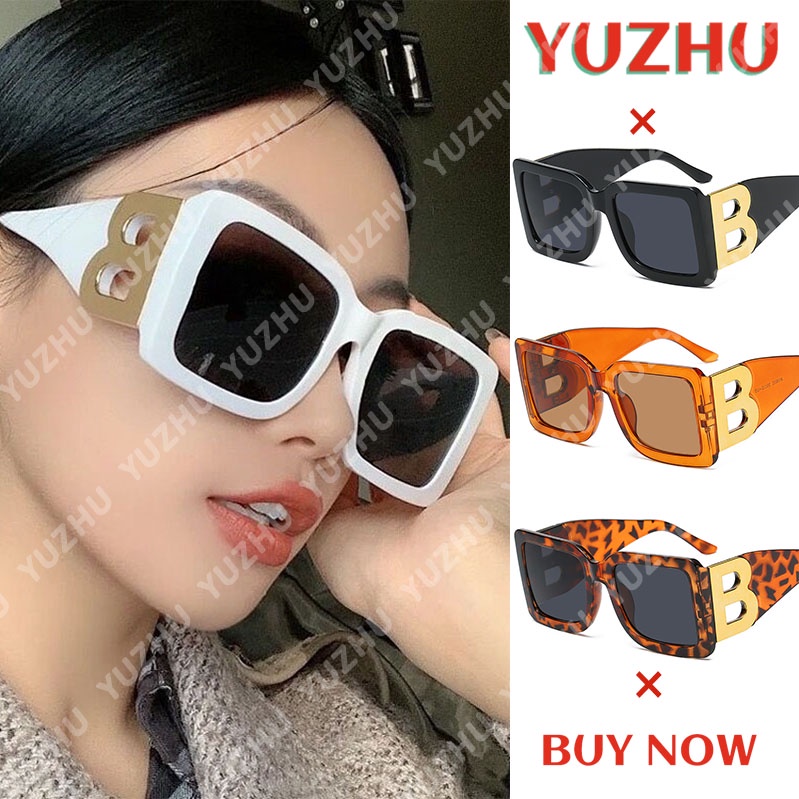 Kính mát nữ gọng vuông cỡ lớn thiết kế chữ B cổ điển thời trang phong cách Âu Mỹ