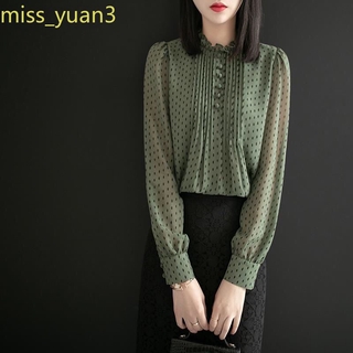 [Hai lớp, Chất lượng cao] Áo sơ mi nữ rộng rãi phong cách phương Tây Áo sơ mi nữ phong cách mùa xuân thu Áo sơ mi voan sang trọng dài tay cao cấp dành cho nữ