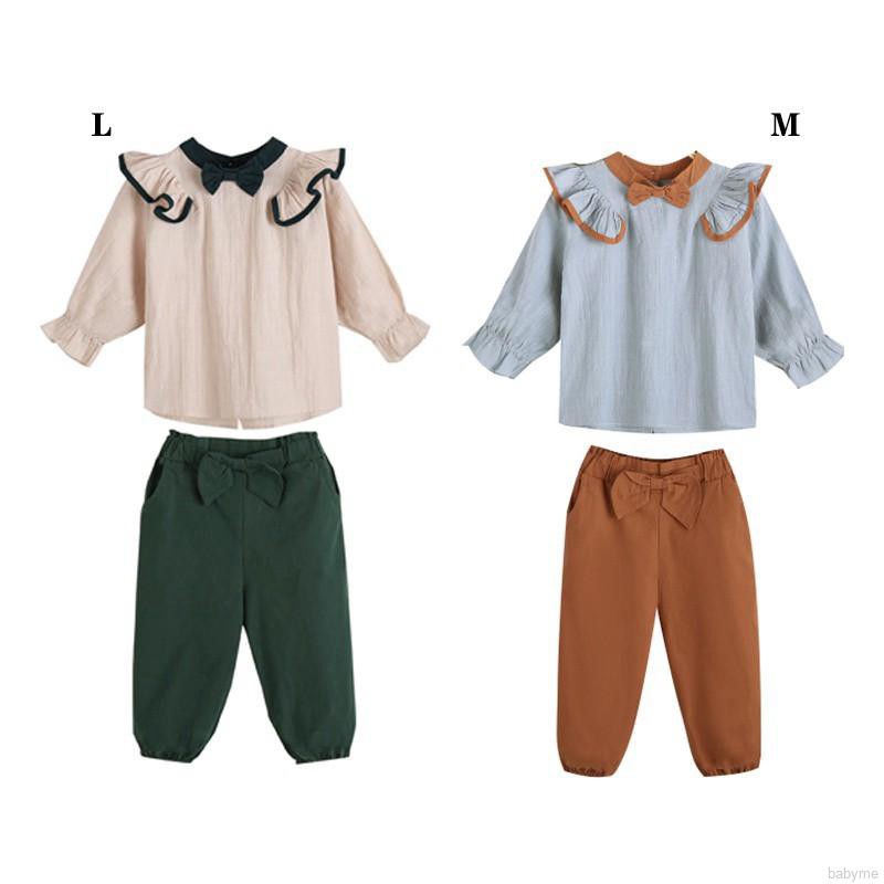Bộ áo quần dài tay ống loe thắt nơ xinh xắn cho bé gái