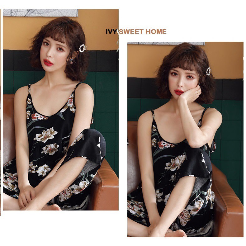 Bộ Mặc Nhà Mùa Hè Lanh Lụa Mát Lạnh  Áo Hai Dây Quần Dài ❄️IVY001