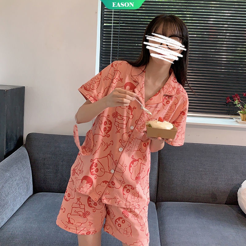 Bộ Đồ Ngủ Tay Ngắn In Hình Cậu Bé Bút Chì Shin-chan Phong Cách Hàn Quốc Dành Cho Nữ