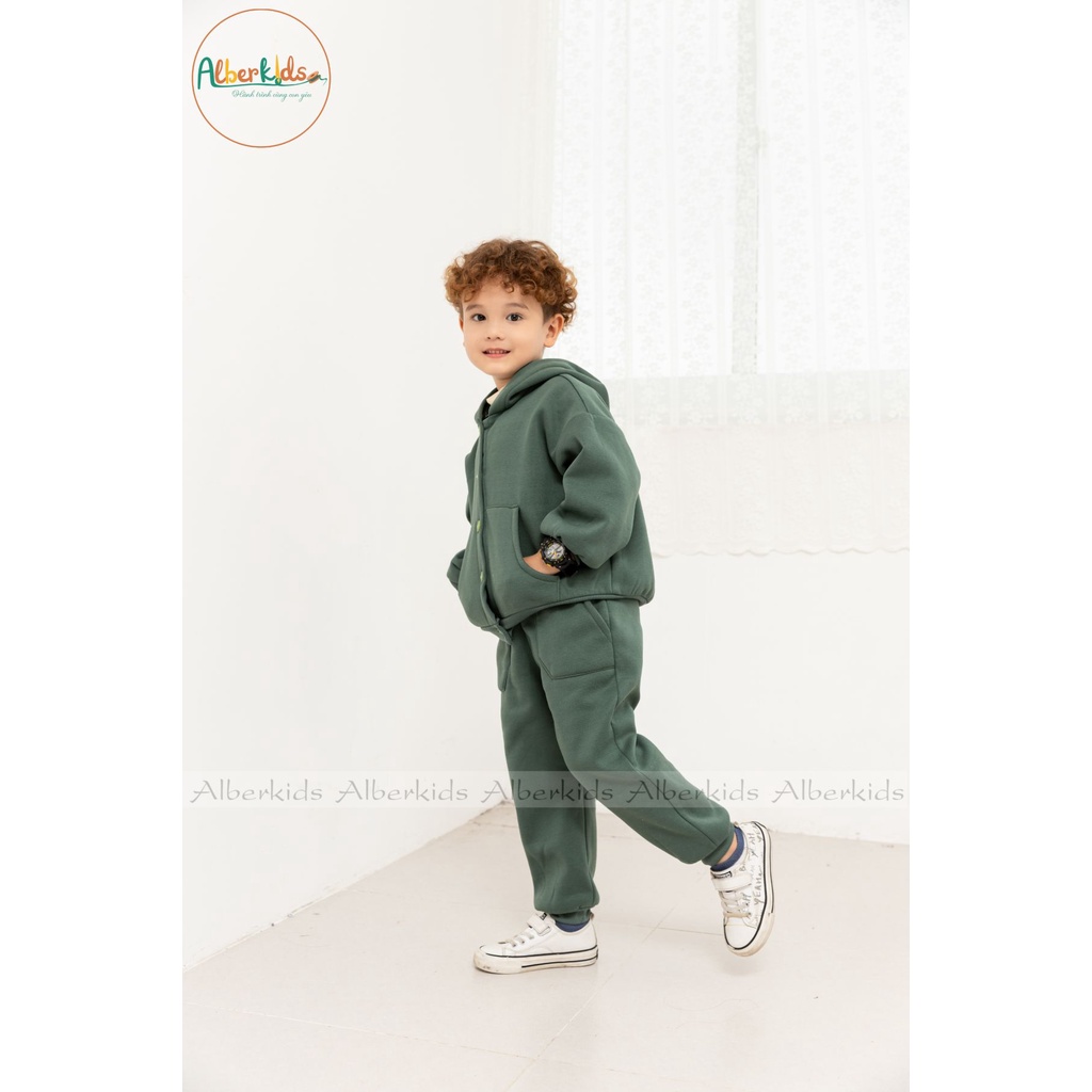 Bộ nỉ thu đông dài tay có mũ ALBERKIDS áo hoodie cho bé trai bé gái 2,3,4,5,6,7,8,9,10,11,12 tuổi [SA10]