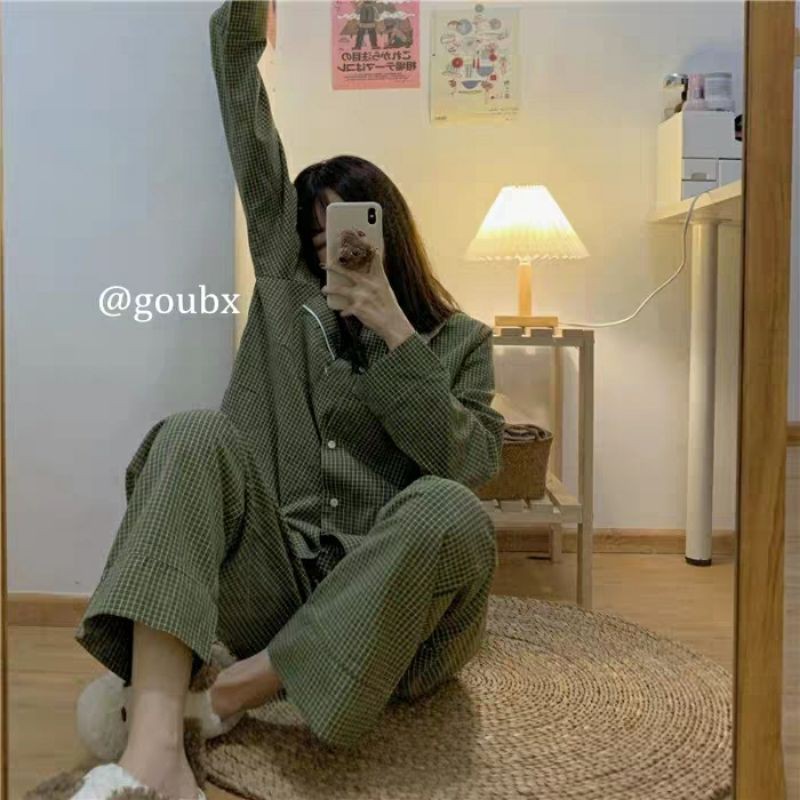 Bộ ngủ / mặc nhà pijama caro dài ulzzang order
