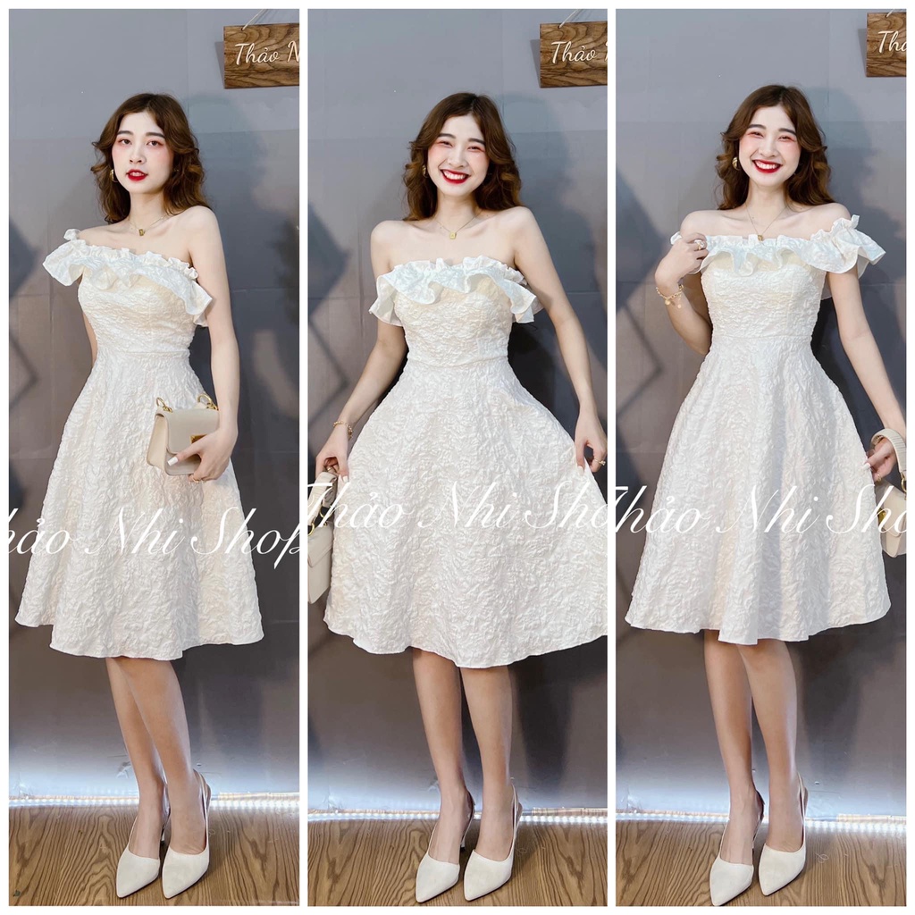 Đầm gấm hoa trễ vai 2 kiểu ( Dáng ngắn/dáng dài), Váy gấm hoa tay bồng cho nàng dự tiệc 𝐒𝐡𝐨𝐩 𝐗𝐢𝐧𝐡 | BigBuy360 - bigbuy360.vn
