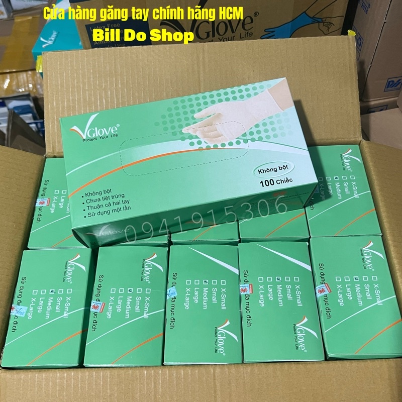 Găng Tay Cao Su Y Tế Không Bột Vglove Khải Hoàn - 100 Cái Màu Kem Trắng Size S, M, L
