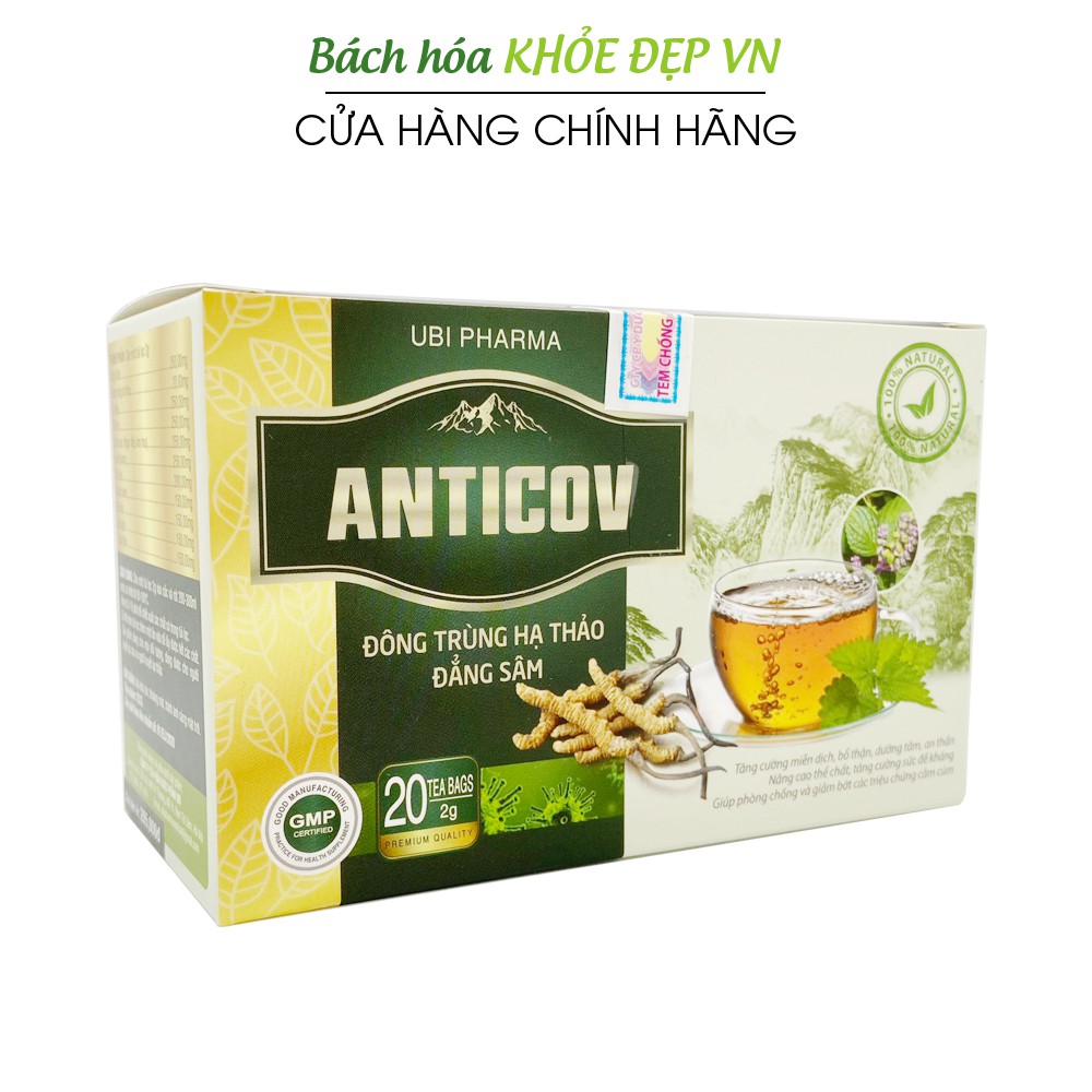 Trà Đông Trùng Hạ Thảo Đẳng Sâm Anticov tăng sức đề kháng, bổ thận, dưỡng tâm, an thần, giải cảm - Hộp 20 gói