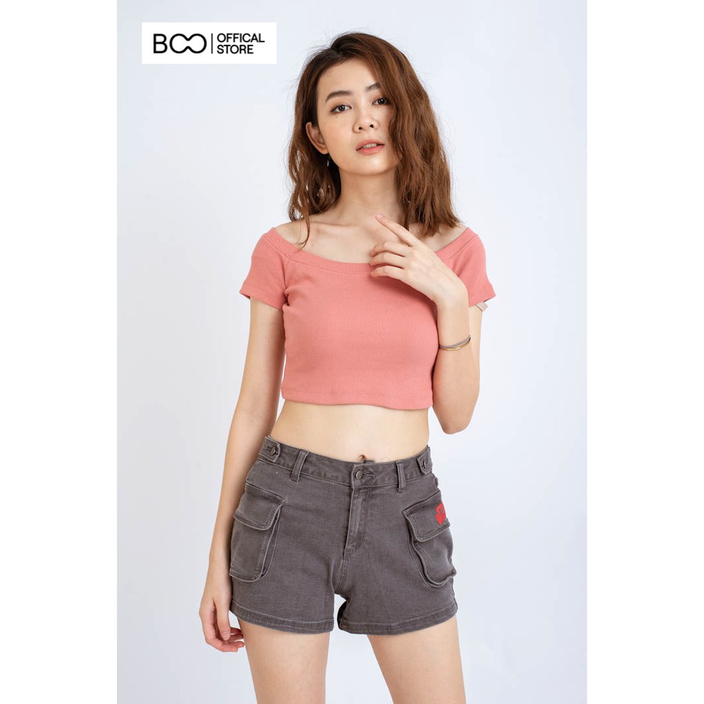 Áo Thun Croptop Nữ BOO Freesize Dáng Ôm Thun Gân Trơn Trễ Vai Năng Động Nhiều Màu