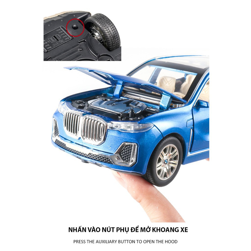 Xe mô hình BMW X7 thân xe bằng hợp kim, mở 6 cánh cửa, tỉ lệ 1:24