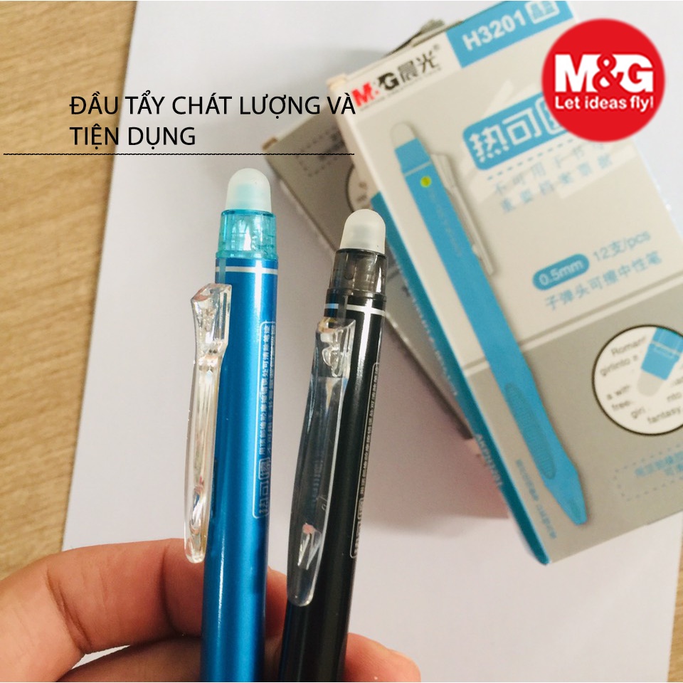 Cây viết mực gel xóa được  bấm AKPH3201 chất lượng giá tốt, tay cầm cao su định vị, nét viết 0.5mm