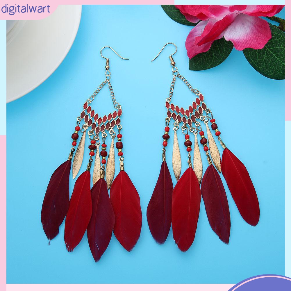 Khuyên Tai Dài Gắn Lông Vũ Phong Cách Bohemian Thanh Lịch Dành Cho Nữ
