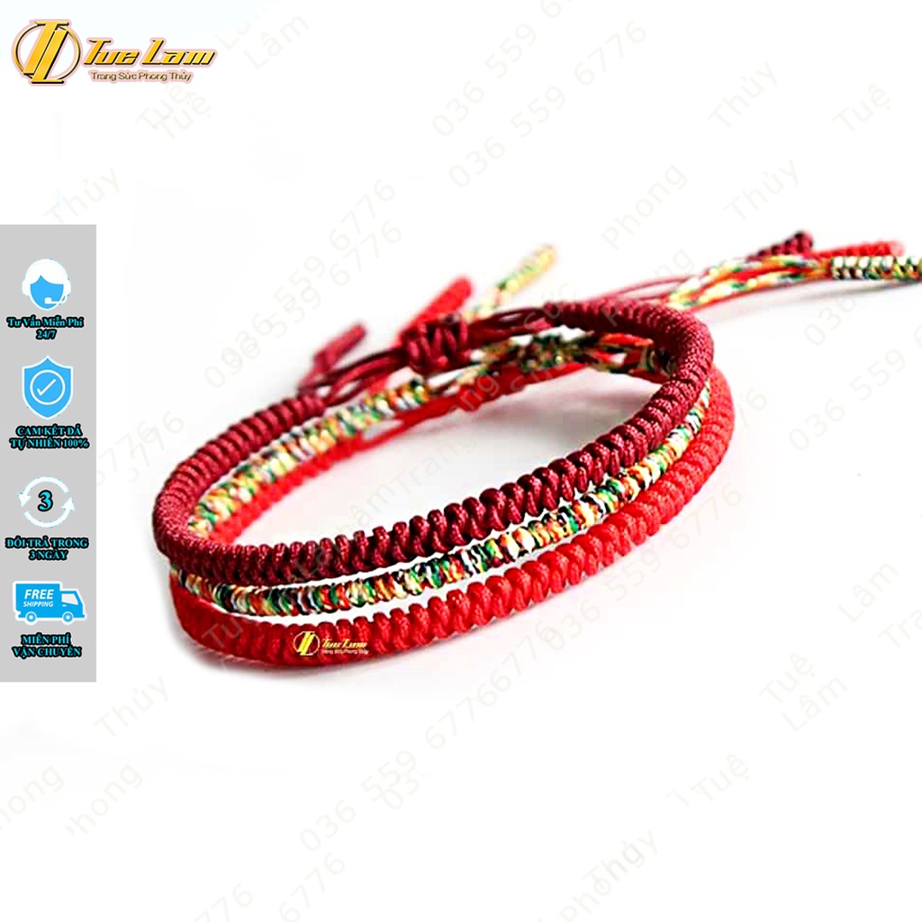 [DIY bracelets] Vòng Tay Set 3 Vòng Chỉ Tây Tạng Tông Đỏ Ngũ Sắc - DIY Tuệ Lâm