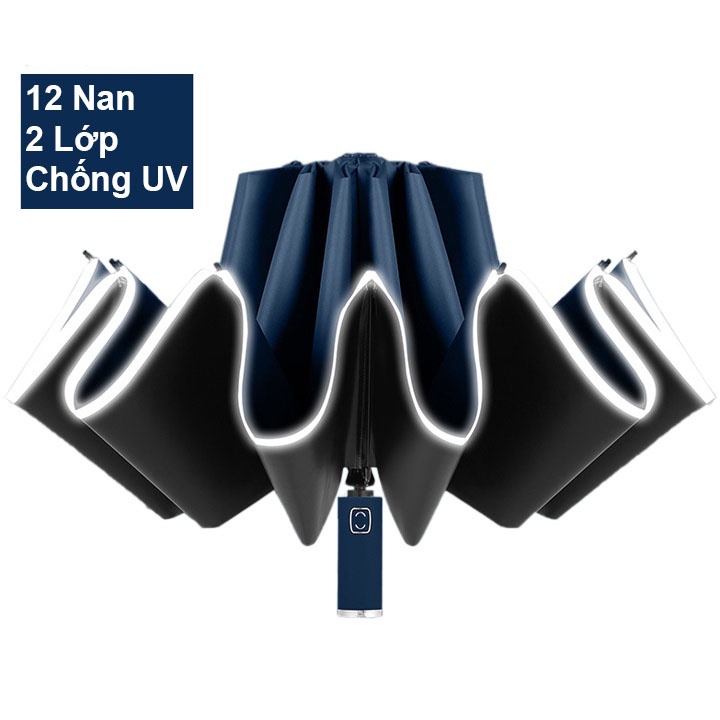 Ô Dù Che Mưa Đi Nắng Gấp Ngược 12 Nan 2 Lớp Chống UV Cơ Cấu Gấp Ngược Chống Ướt Ô Tô, Nút Bấm Tự Động