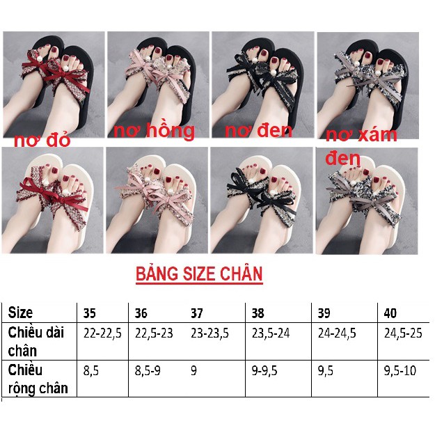 Dép Tông Nữ Xỏ Ngón Kẹp Chống Trượt 3cm Quai Đính Nơ Đi Biển