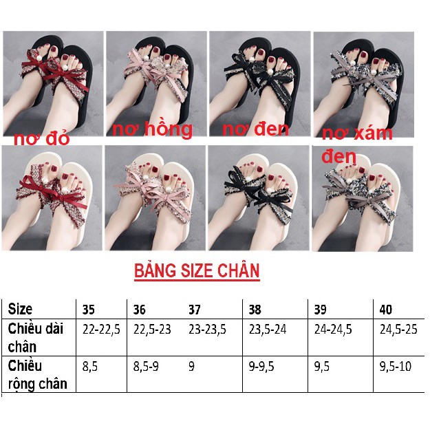 (SẴN HÀNG) Dép Tông Nữ Xỏ Ngón Kẹp Chống Trượt 3cm Quai Đính Nơ Đi Biển