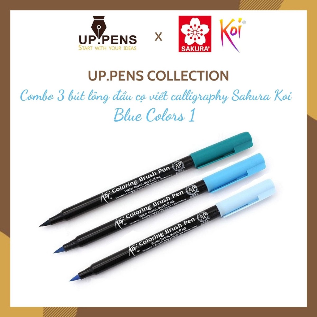 Combo 3 bút lông đầu cọ viết calligraphy Sakura Koi Coloring Brush Pen – Blue Colors 1