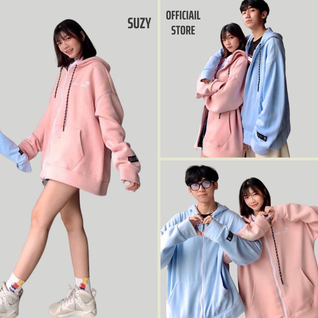 Áo Khoác Nỉ Hoodie Chữ A Hoa Cúc Chất Nỉ Ngoại Dày Dặn Hàng Chuẩn Shop SUZY