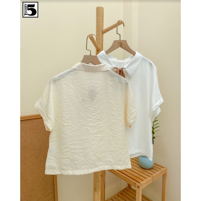 Áo sơ mi nữ cổ đức tay liền buộc nơ cổ Twentyfive M1107