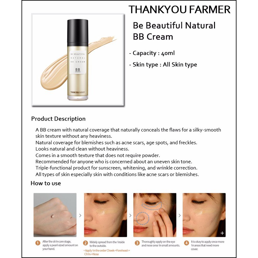 Kem nền hiệu chỉnh làn da mịn màng như nhung Thank You Farmer Be Beautiful Natural BB Cream (Hàn quốc) | BigBuy360 - bigbuy360.vn