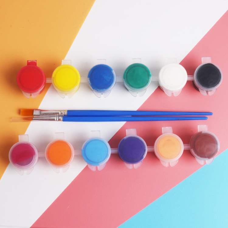 Bộ 12 Màu Vẽ Acrylic 5ML Kèm 2 Cọ Vẽ - Màu Acrylic Mini Vẽ Áo, Tô Tượng, Vẽ 3D, Giày, Thủy Tinh, Gỗ