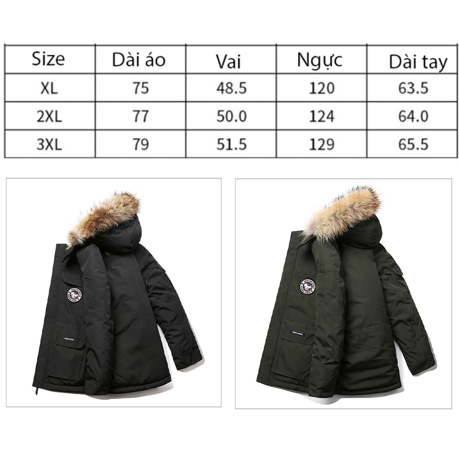 Áo khoác nam mùa đông kaki lót lông có mũ, áo đại hàn Parka xanh than. hàn quốc dáng dài fom rộng cao cấp - AP-B01