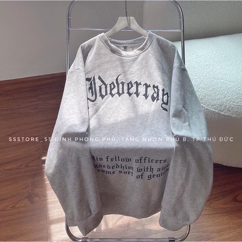 Áo Sweater In Chữ Thái Màu Xám-Áo Nỉ cổ Tròn From Rộng Unisex Mặc Đơn Đôi Nhóm Chất Nỉ Dày Dặn