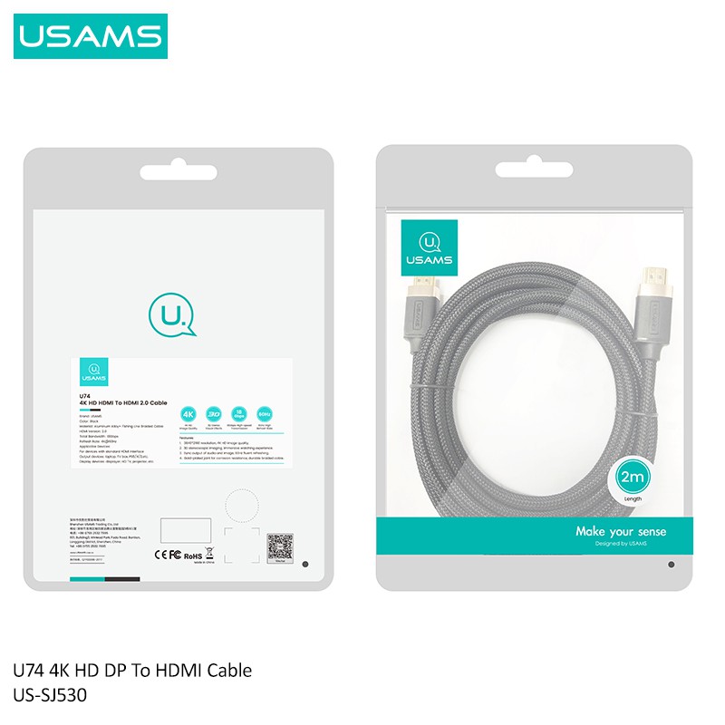 Dây Cáp Âm Thanh / Video USAMS U74 2m 3m 4K 144Hz Ultra HD HDMI-Compatible DP Cho TV Box PSP 5 4 3