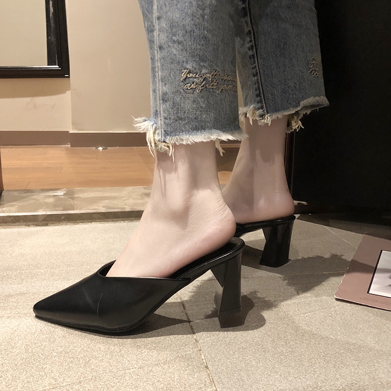 Giày cao gót vải mules phong cách thời trang thanh lịch cho nữ